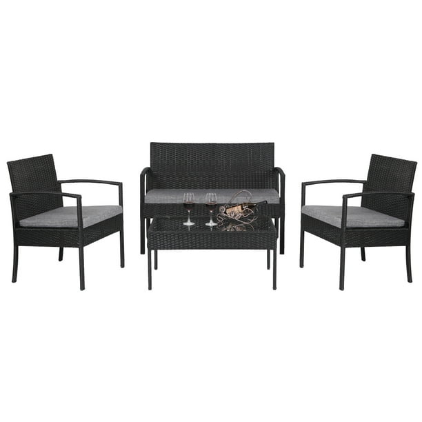 Details about 4PCS Outdoor Patio Rattan Black Wicker Table Sofa Furniture Set Details about 4PCS Outdoor Patio Rattan Black Wicker Table Sofa Furniture Set